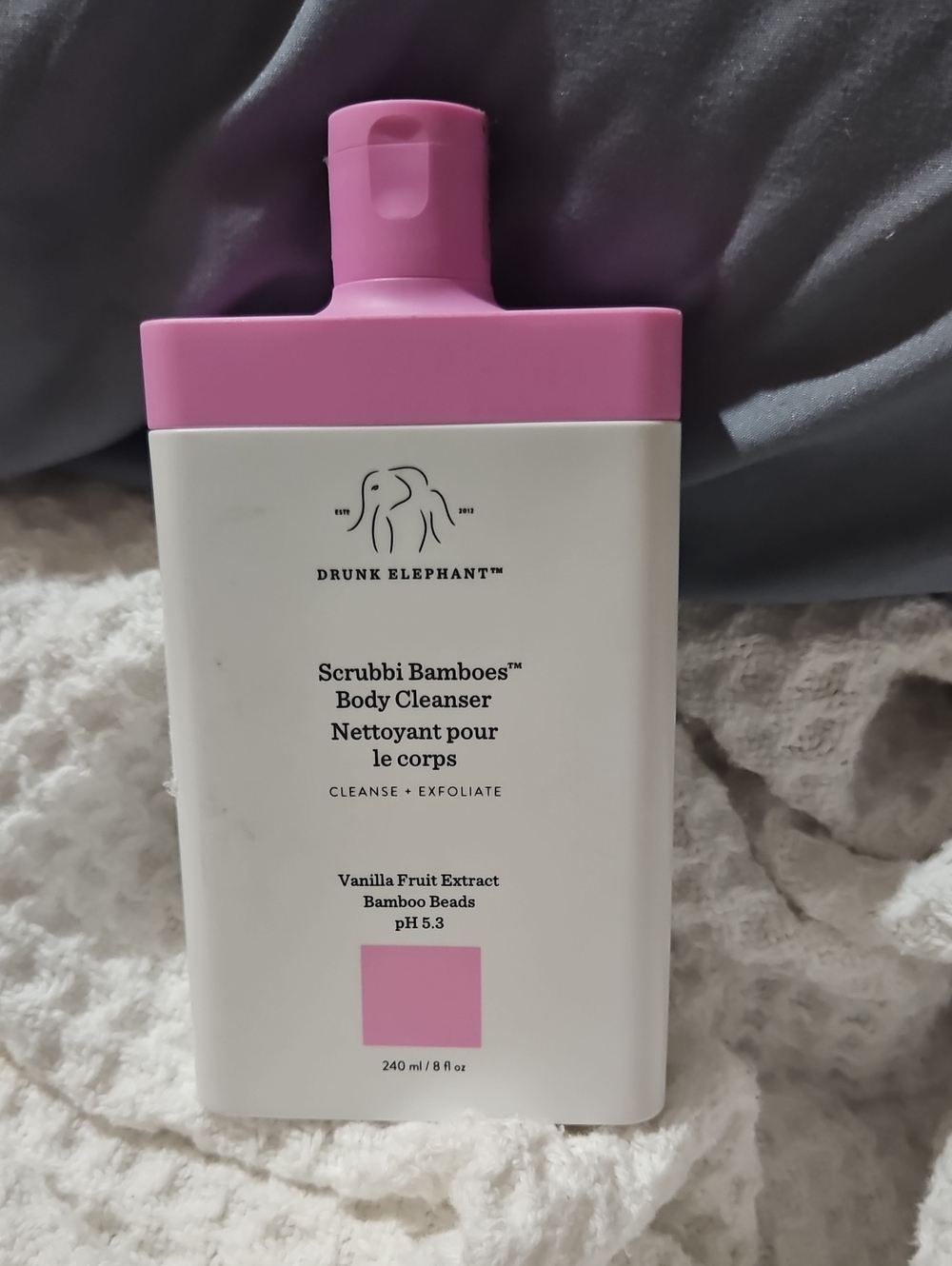 Drunk Elephant Scrubbi Bambooes Body Cleanser - Pink and White Bottle